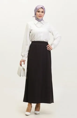 Büyük Beden Düğme Detaylı Etek 4206-03 Mürdüm
