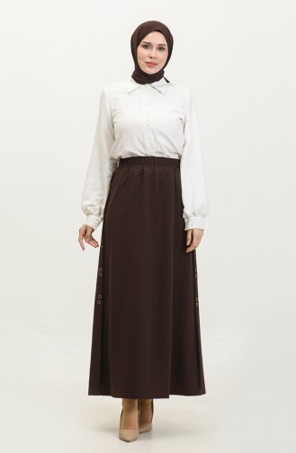 Plus Size Button Detailed Skirt 4206-04 Brown 4206-04