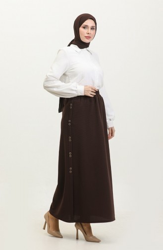 Plus Size Button Detailed Skirt 4206-04 Brown 4206-04