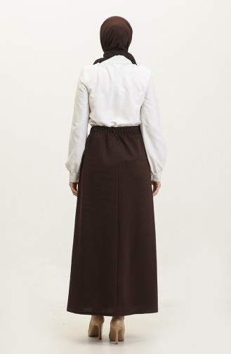 Plus Size Button Detailed Skirt 4206-04 Brown 4206-04