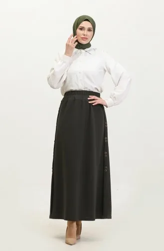 Büyük Beden Düğme Detaylı Etek 4206-05 Haki
