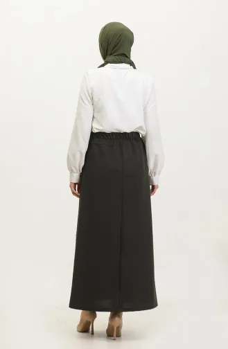 Büyük Beden Düğme Detaylı Etek 4206-05 Haki