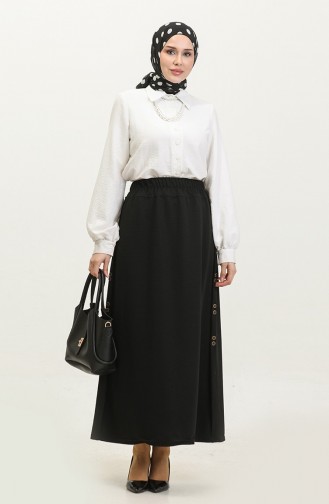 Plus Size Button Detailed Skirt 4206-06 Black 4206-06