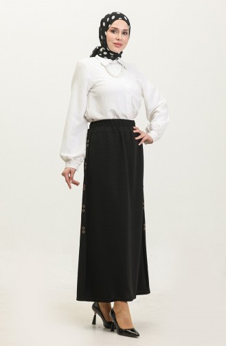 Plus Size Button Detailed Skirt 4206-06 Black 4206-06