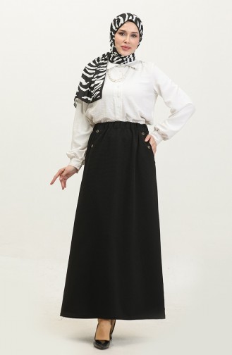 Plus Size Button Detailed Skirt 4208-01 Black 4208-01