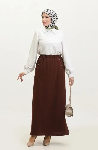 Büyük Beden Düğme Detaylı Etek 4208-02 Taba
