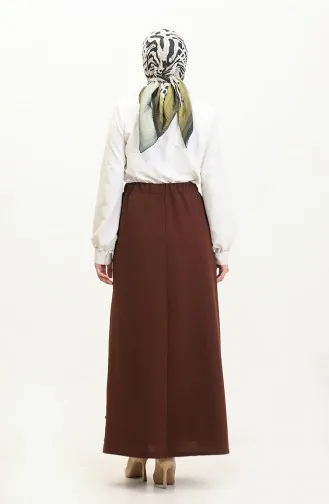 Büyük Beden Düğme Detaylı Etek 4208-02 Taba