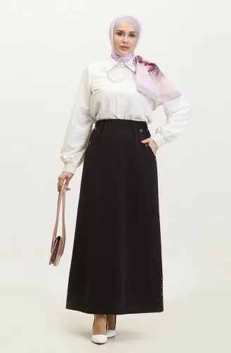 Büyük Beden Düğme Detaylı Etek 4208-03 Mürdüm