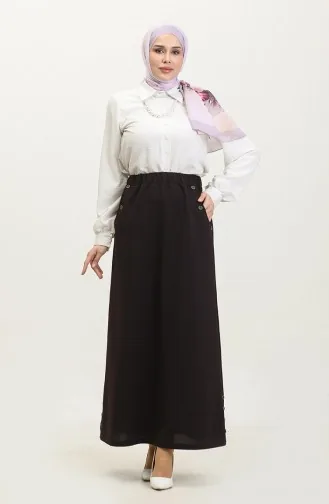 Büyük Beden Düğme Detaylı Etek 4208-03 Mürdüm