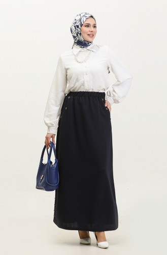 Plus Size Button Detailed Skirt 4208-05 Navy Blue 4208-05