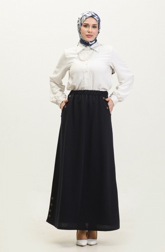 Plus Size Button Detailed Skirt 4208-05 Navy Blue 4208-05