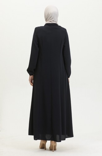 Gepatroonde Adel Mevlana Abaya 3018-02 Marineblauw 3018-02