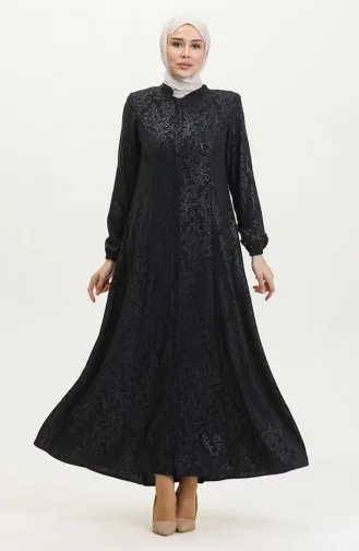 Gemusterte Adel Mevlana Abaya 3018A-02 Marineblau 3018A-02