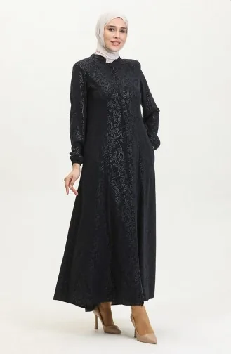 Gemusterte Adel Mevlana Abaya 3018A-02 Marineblau 3018A-02