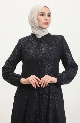 Gemusterte Adel Mevlana Abaya 3018A-02 Marineblau 3018A-02