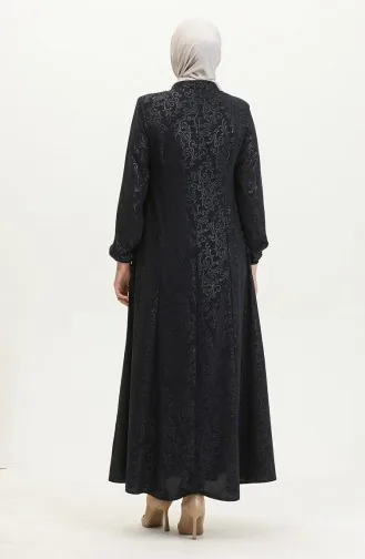 Gemusterte Adel Mevlana Abaya 3018A-02 Marineblau 3018A-02