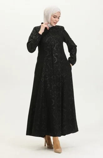 Gemusterte Adel Mevlana Abaya 3018C-01 Schwarz 3018C-01