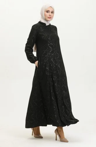 Gemusterte Adel Mevlana Abaya 3018C-01 Schwarz 3018C-01