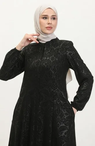 Gemusterte Adel Mevlana Abaya 3018C-01 Schwarz 3018C-01