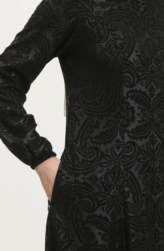 Gemusterte Adel Mevlana Abaya 3018C-01 Schwarz 3018C-01