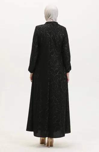 Gemusterte Adel Mevlana Abaya 3018C-01 Schwarz 3018C-01