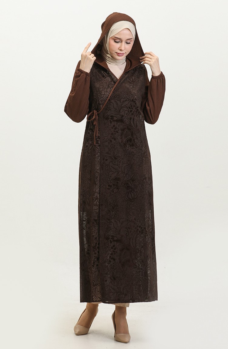 Sefamerve, Lace Covered Tie-Down Cape 4481C-01 Brown