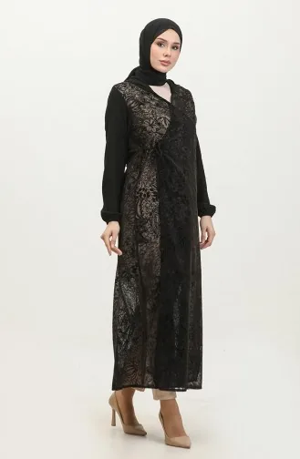 عباءة مربوطة مغطاة بالدانتيل 4481C-02 سوداء 4481C-02