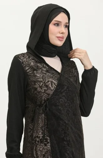عباءة مربوطة مغطاة بالدانتيل 4481C-02 سوداء 4481C-02