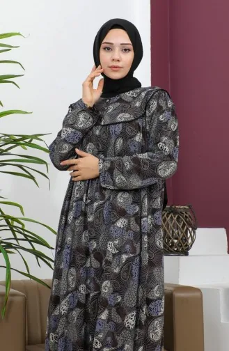 Plus Size Patterned Combed Cotton Dress 4470-04 Brown 4470-04