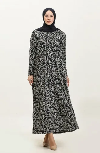 Robe En Viscose à Motifs Grande Taille 4470C-02 Bleu Marine 4470C-02