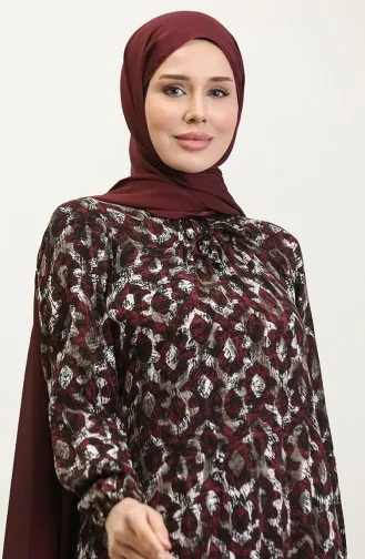 Büyük Beden Desenli Viskon Elbise 44851-01 Mürdüm