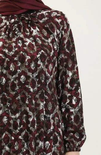 Büyük Beden Desenli Viskon Elbise 44851-01 Mürdüm