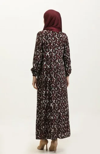 Büyük Beden Desenli Viskon Elbise 44851-01 Mürdüm