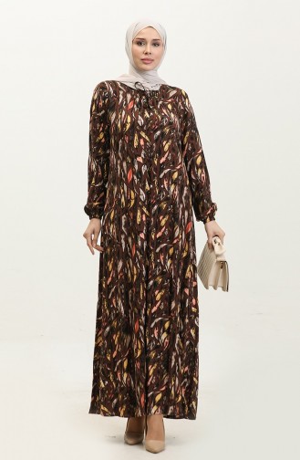 Plus Size Patterned Viscose Dress 44851B-01 Brown 44851B-01