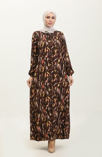 Plus Size Patterned Viscose Dress 44851B-01 Brown 44851B-01