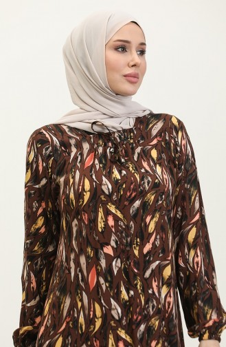 Plus Size Patterned Viscose Dress 44851B-01 Brown 44851B-01