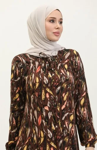 فستان فيسكوز منقوش مقاس كبير 44851B-01 بني 44851B-01
