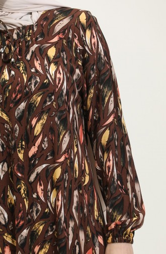 Plus Size Patterned Viscose Dress 44851B-01 Brown 44851B-01