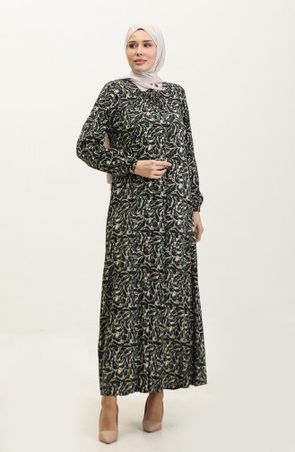 فستان منقوش من الفيسكوز بمقاس كبير 44851C-01 أخضر زمردي 44851C-01