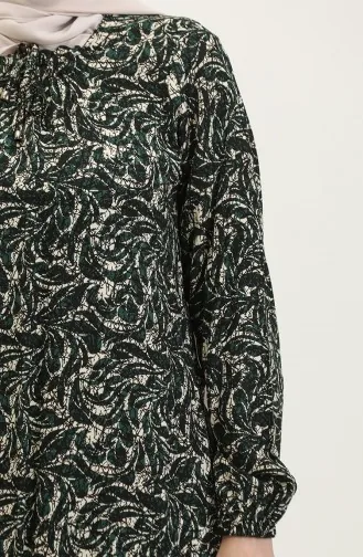 Büyük Beden Desenli Viskon Elbise 44851C-01 Zümrüt Yeşil