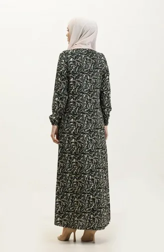 Büyük Beden Desenli Viskon Elbise 44851C-01 Zümrüt Yeşil