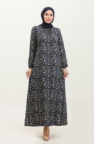 فستان فيسكوز منقوش بمقاس كبير 44851C-03 ساكس 44851C-03