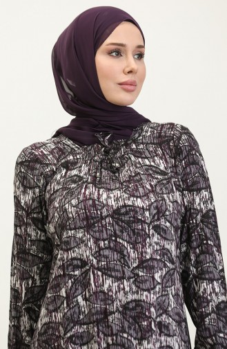 Plus-size Viscose Jurk Met Patroon 44851D-01 Paars 44851D-01