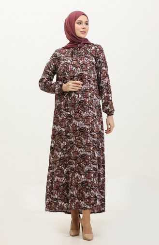 Büyük Beden Desenli Viskon Elbise 44851D-02 Mürdüm