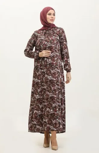 Büyük Beden Desenli Viskon Elbise 44851D-02 Mürdüm