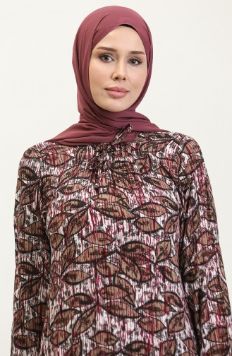 Büyük Beden Desenli Viskon Elbise 44851D-02 Mürdüm