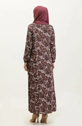 Büyük Beden Desenli Viskon Elbise 44851D-02 Mürdüm