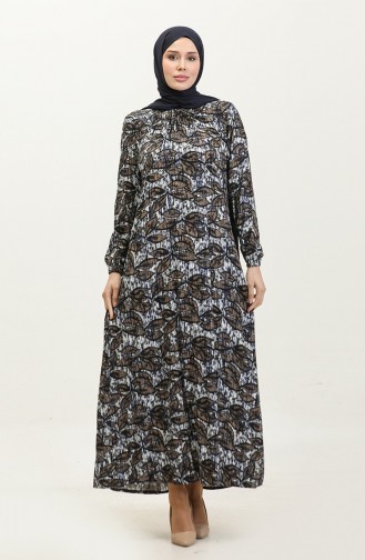 Büyük Beden Desenli Viskon Elbise 44851D-03 Lacivert