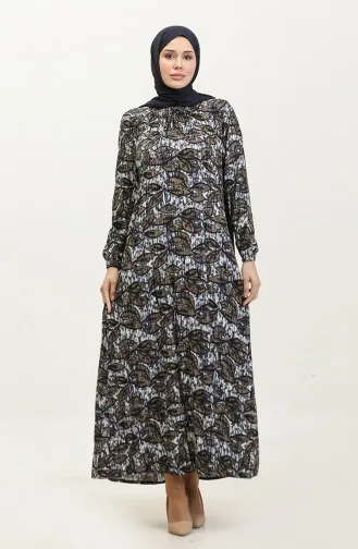 Büyük Beden Desenli Viskon Elbise 44851D-03 Lacivert