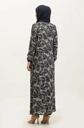 Büyük Beden Desenli Viskon Elbise 44851D-03 Lacivert